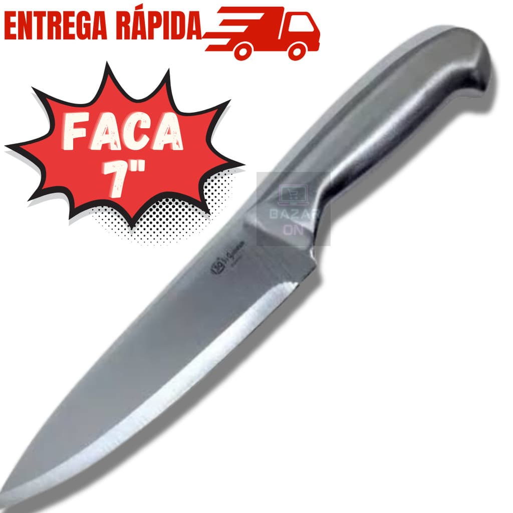 Faca De Cozinha Churrasco Peixeira Toda Em Aço Inox Escovado Inteiriça 7” Peixe Afiada Interiça Cabo De Aço Inox