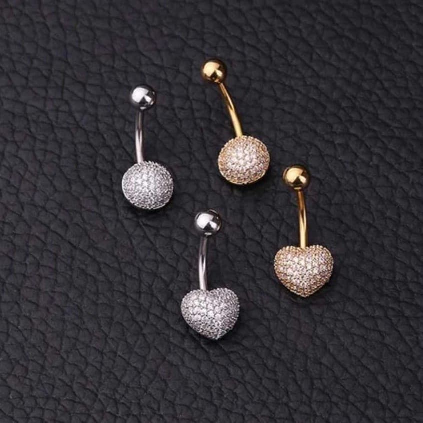 Feeling 316L kit 2 Piercing Coração para Umbigo Pedraria Zircônia - Piercing Umbigo em Aço Cirúrgico pircing