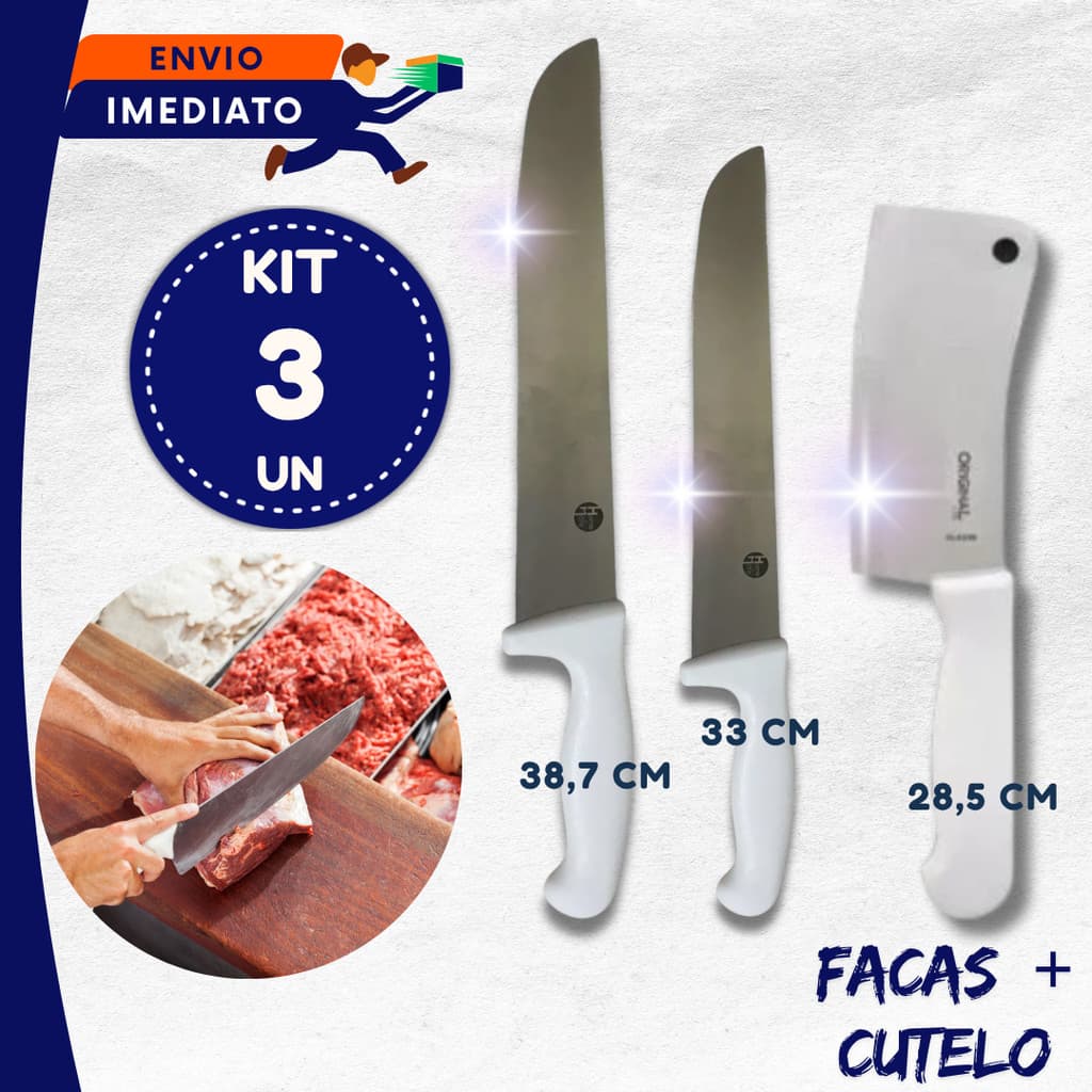Jogo Facas Top Chef 8” 10” + Cutelo 6” Cozinha 2 3 Unidades