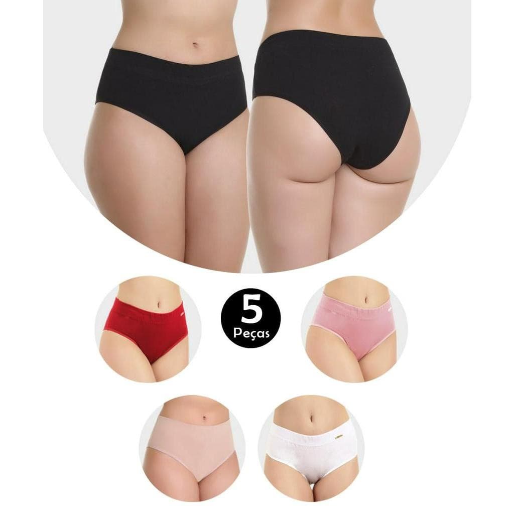 Kit 5 Calcinhas D encanto Cintura Alta em Cotton Confortável para Pós Parto e Gestante