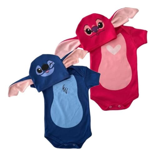 Body Bebê Temático Mesversário Lilo Stitch Stite Azul E Rosa