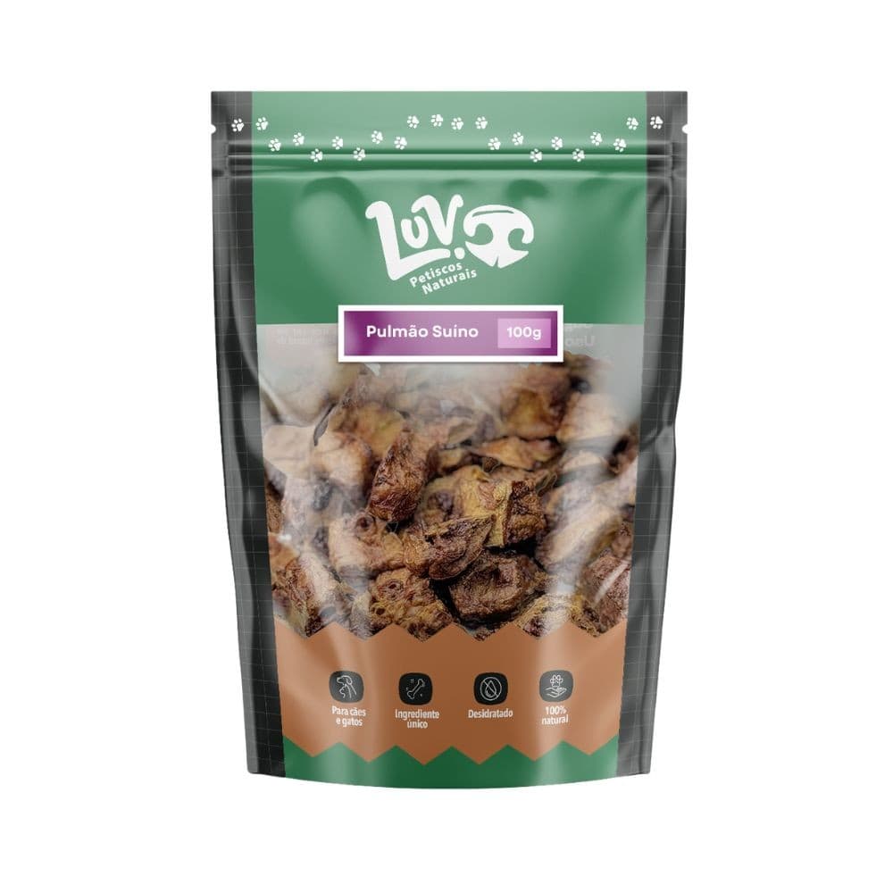 Pulmão Suíno Petisco Natural para Cães e Gatos 100gr - Luv