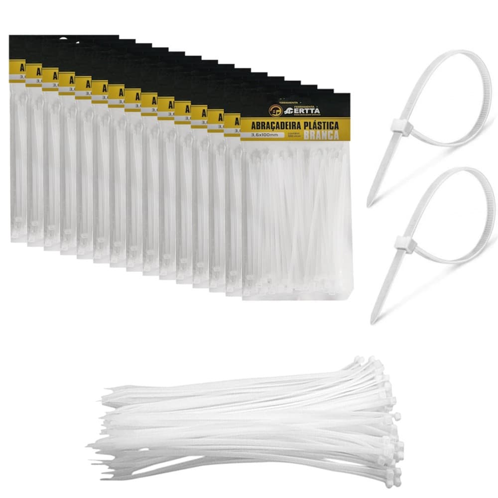 1500 Enforca Gato Cinta Plástica Abraçadeira Lacre de Nylon 3.6x100mm Fita Hellerman 10cm Branco Atacado
