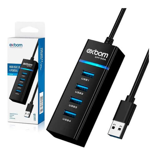 Hub Cabo Usb 3.0 High Speed Hd Extensor Usb 4 Portas Com Led