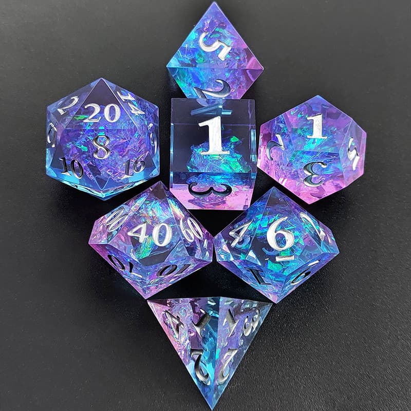 (Conjunto De 7) D & RPG Borda Afiada Poliédrica Dados Artesanais Em Resina