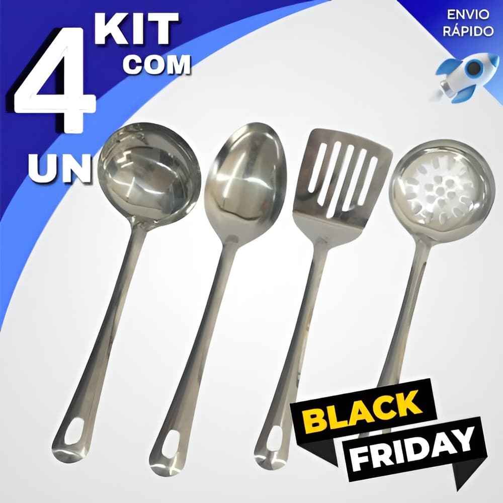 Conjunto 4 Peças Kit Cozinha Utensílios Inox Premium