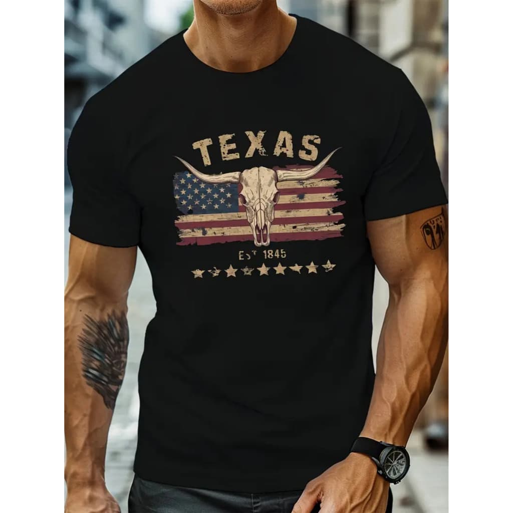 Camiseta Masculina Country Texas 100% Algodão Camiseta Básica Estampada