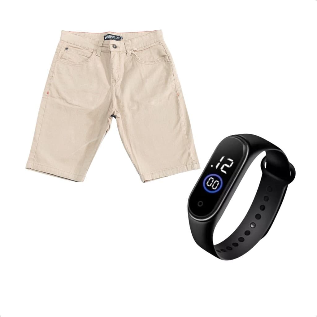 Kit 1 Bermuda Masculina Sarja Mais Relogio SmartWatch Digital De Alta Qualidade Linha Premium Envio Imediato