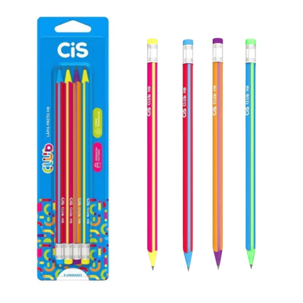 LAPIS GRAFITE HB CIS CLUB COM BORRACHA 04UNIDADES