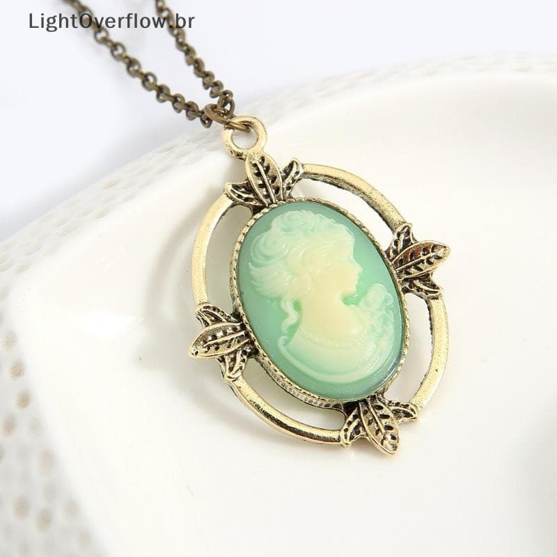 [LightOverflow] Colar De Camafeu Azul Claro De Bronze Estilo Vintage The Vampire Diaries Katherine Beauty Pingente Para