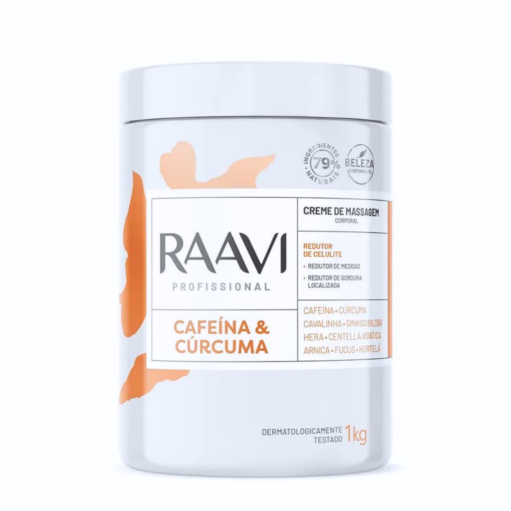 Creme De Massagem Cafeína E Cúrcuma Raavi 1 kg - Celulite e Gordura Localizada