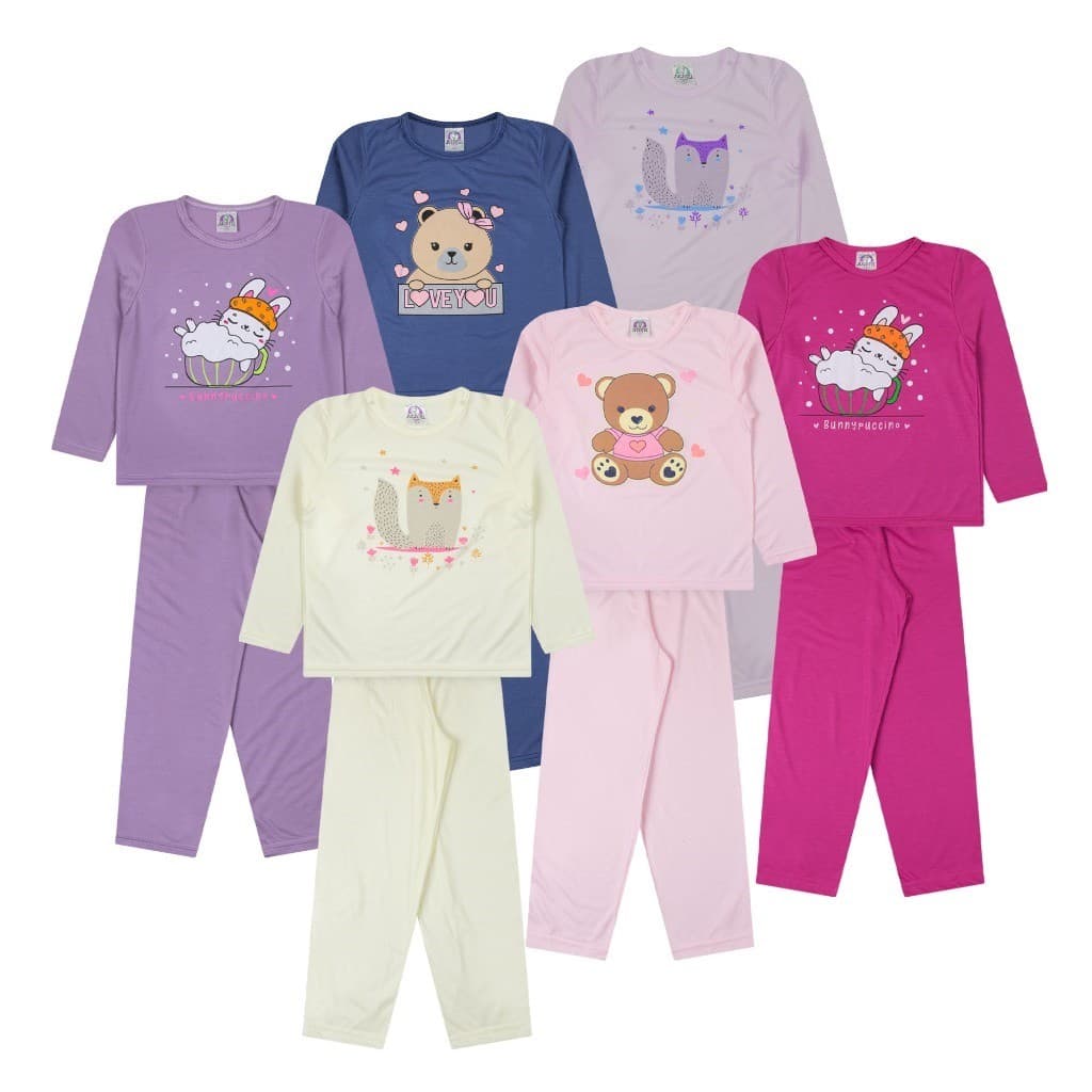 Kit 4 Peças Pijama Infantil Juvenil Menina Brilha no Escuro 2 Blusas + 2 Calças