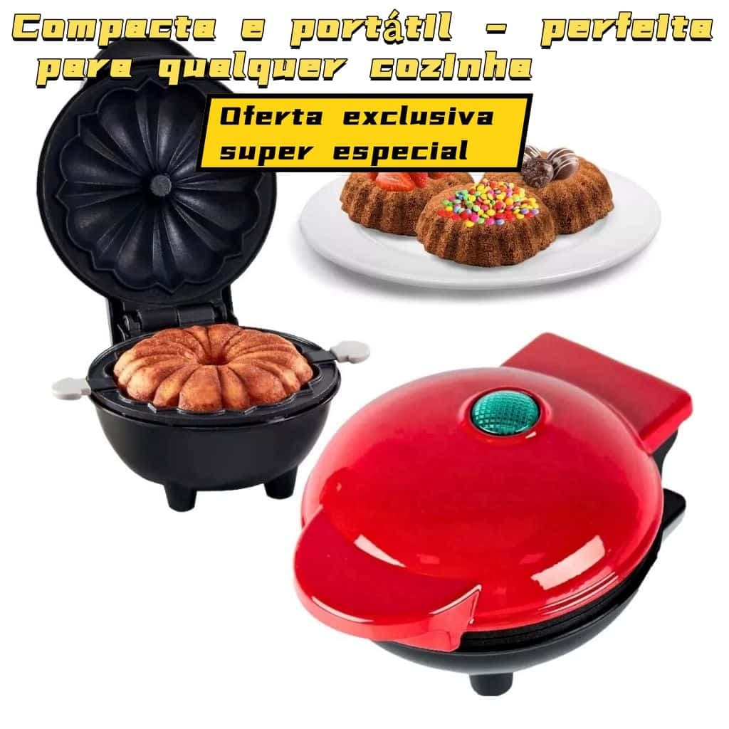 Máquina Elétrica de Fazer Mini Bolos – Compacta, Antiaderente e Ideal para Café da Manhã