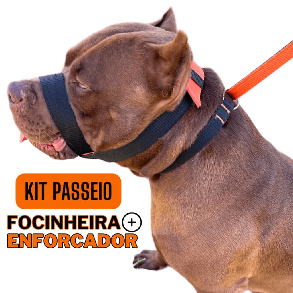 Kit Passeio Guia Unificada Enforcador + Focinheira confortável Para Cães Porte Medio Grande