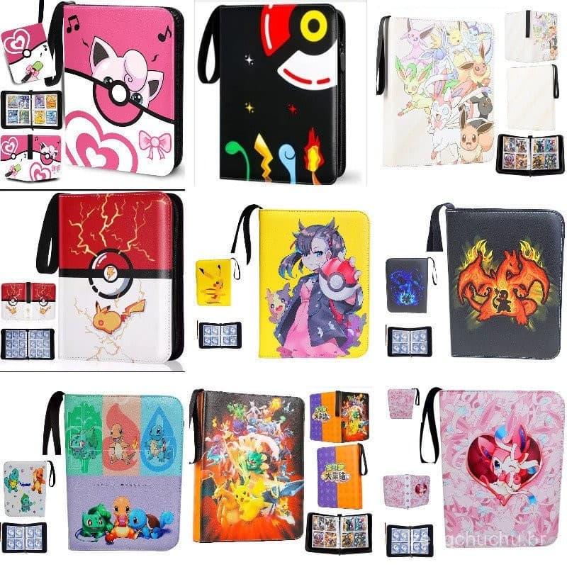 Álbum de Cartas de Pokémon de 400, Álbum de Cartas de Anime de Couro com Zíper, Grande Capacidade, Quatro Grades e
