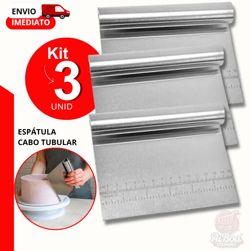 Espátula Cabo Tubular Bolos Massas Legumes Chocolate para Confeiteiro Cozinha Restaurante Kit 3, 2 ou 1 unid