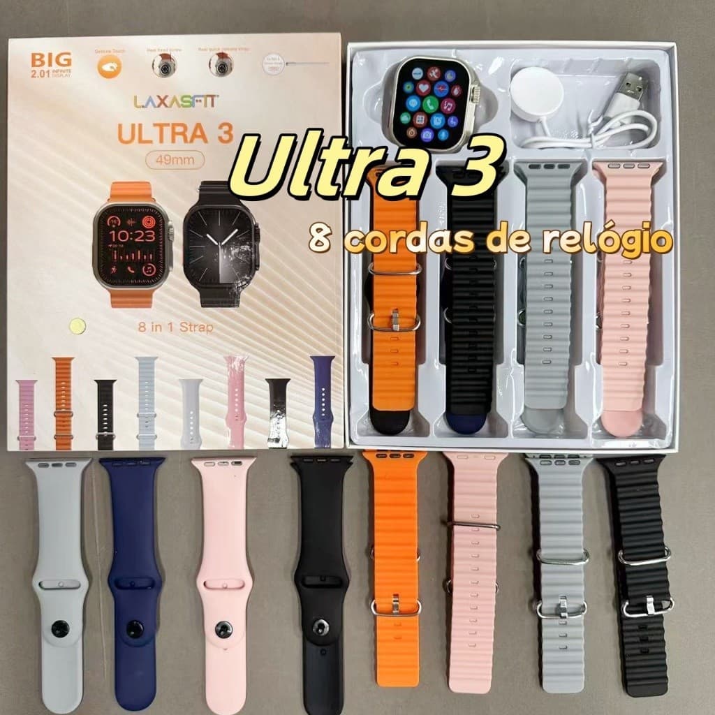 【T20 PRO】Envio Rápido Ultra3 Smartwatch 8 Em 1 Alças 49mm Tela De Toque Completa Esportiva