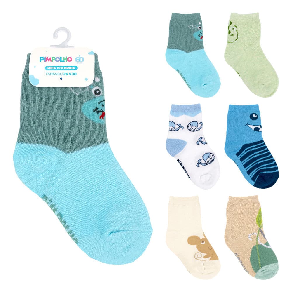 Meia Infantil Masculina 26-30 Colorida Cano Alto Pimpolho