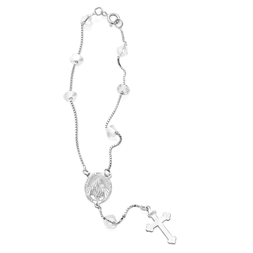 Pulseira Terço Prata 18cm Medalha e Cruz - Prata 925 - Fé e Devoção