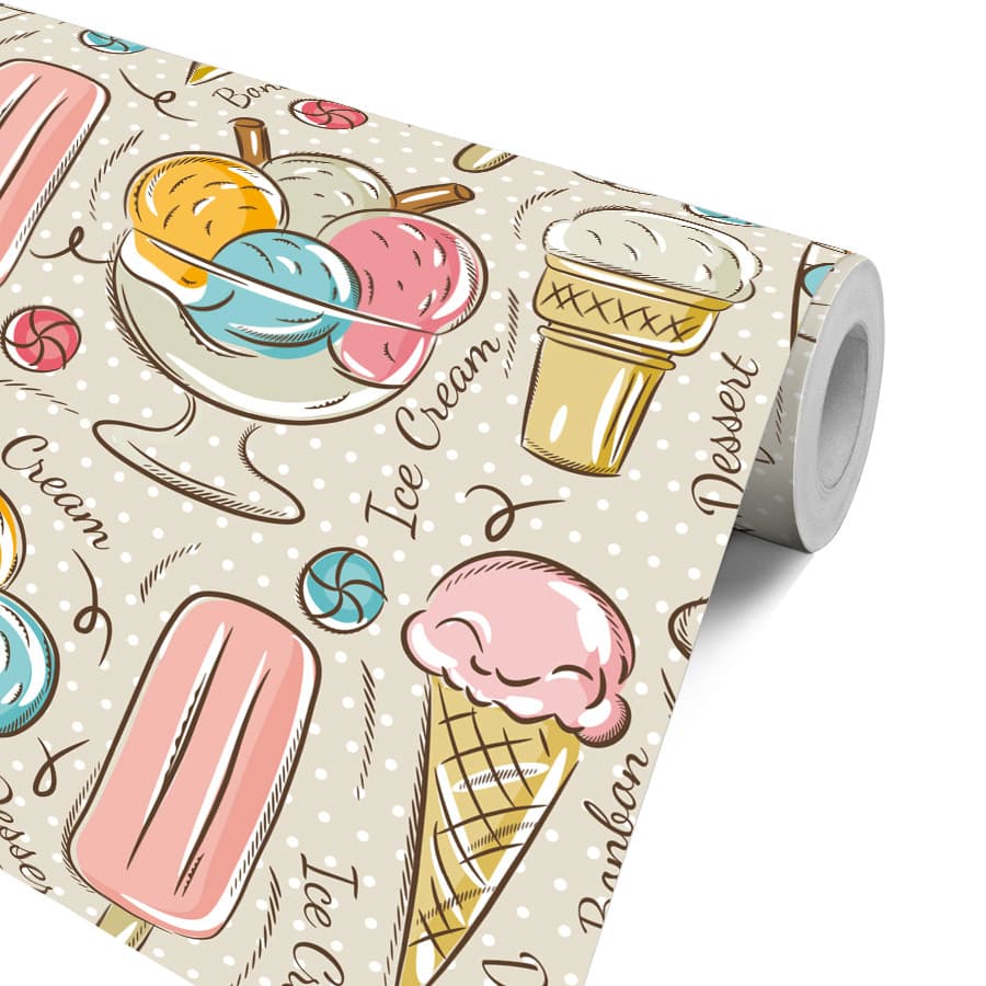 Papel de Parede Sorvetes Aquarela Sorveteria Picolé Casquinha Doceria Adesivo Lavável