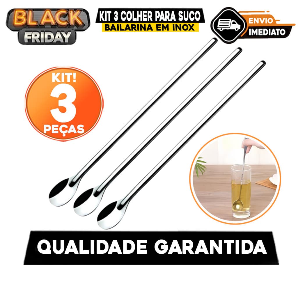 Kit 3 Colher Para Suco Bailarina em Inox Barman Drinks Caipirinha Colher Grande Para Jarras Copos Longos