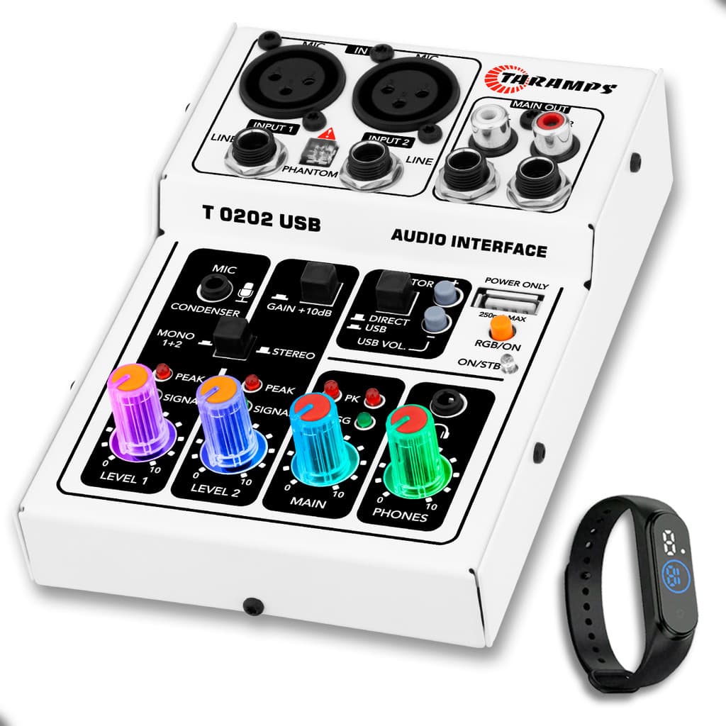 Mesa Som Interface Com USB T0202 BRANCA Phantom Power 48v RGB XLR P10 Taramps