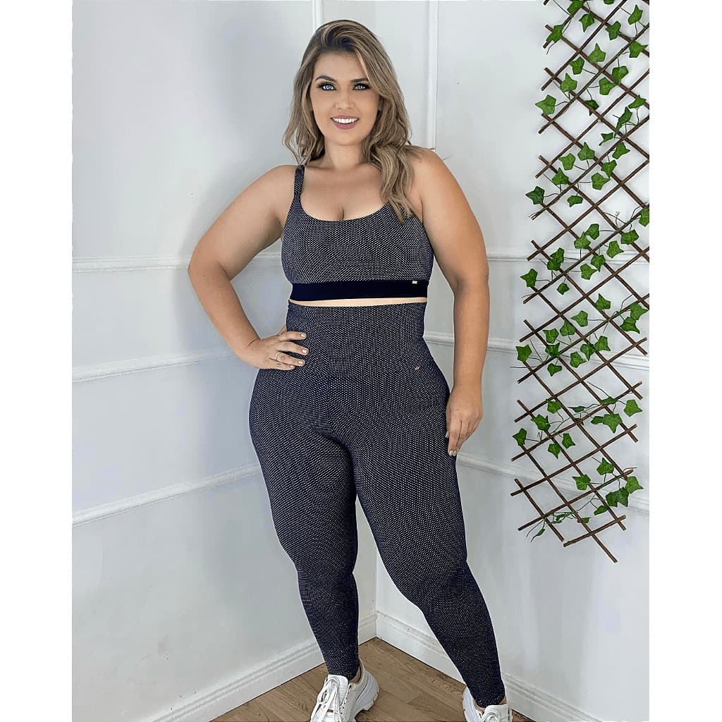 Calça legging preta e branco poa fitness