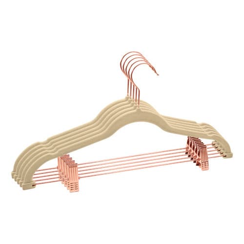 Kit 5 Cabides Veludo Bege Com Presilha Rose Gold Adulto