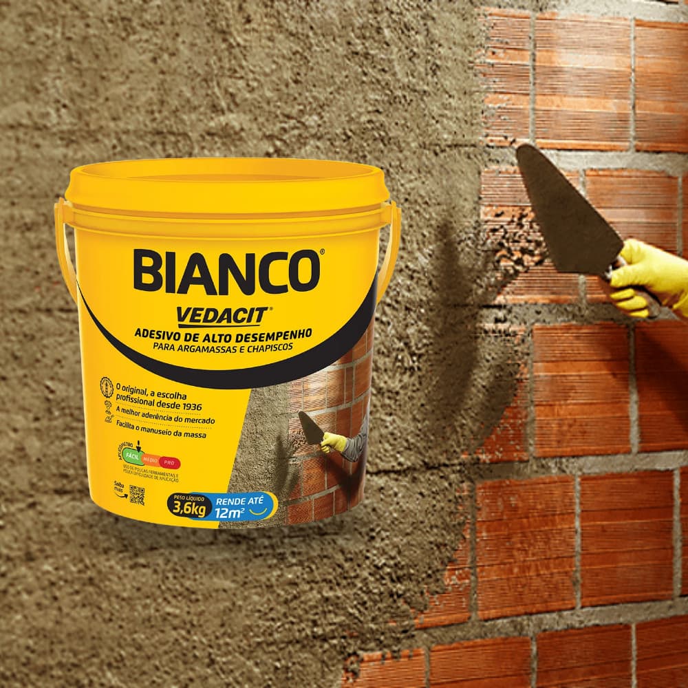 Aditivo Bianco Adesivo Alto Desempenho Vedacit 3,6KG Impermeabilizante Argamassa Reforma Construção Fácil Versátil