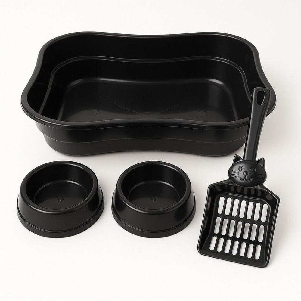 Kit Gatos Pet Bandeja Banheira Caixa de Areia Higiene 2 Comedouro Pazinha - Avipet