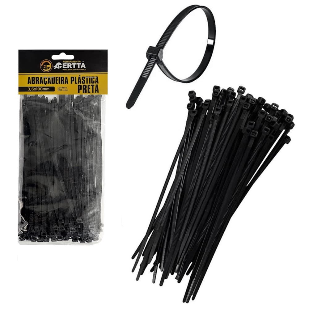 200 Enforca Gato Cinta Plástica Abraçadeira Lacre de Nylon 3.6x100mm Fita Hellerman 10cm Preto