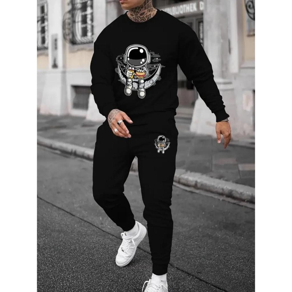 Conjunto Blusa de Frio Preto Gola Careca + Calça de Moletom Modelo: "Astronaut" CONJ-1803-PT RADICAL STREET