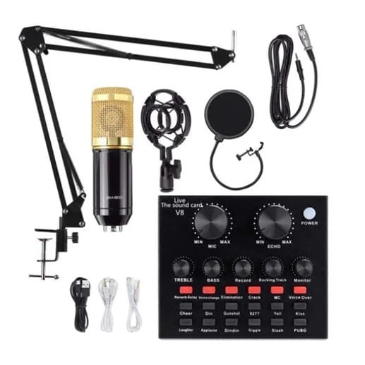 Kit Microfone Condensador Para Estúdio Lotus  + Placa De Som Interface De Áudio