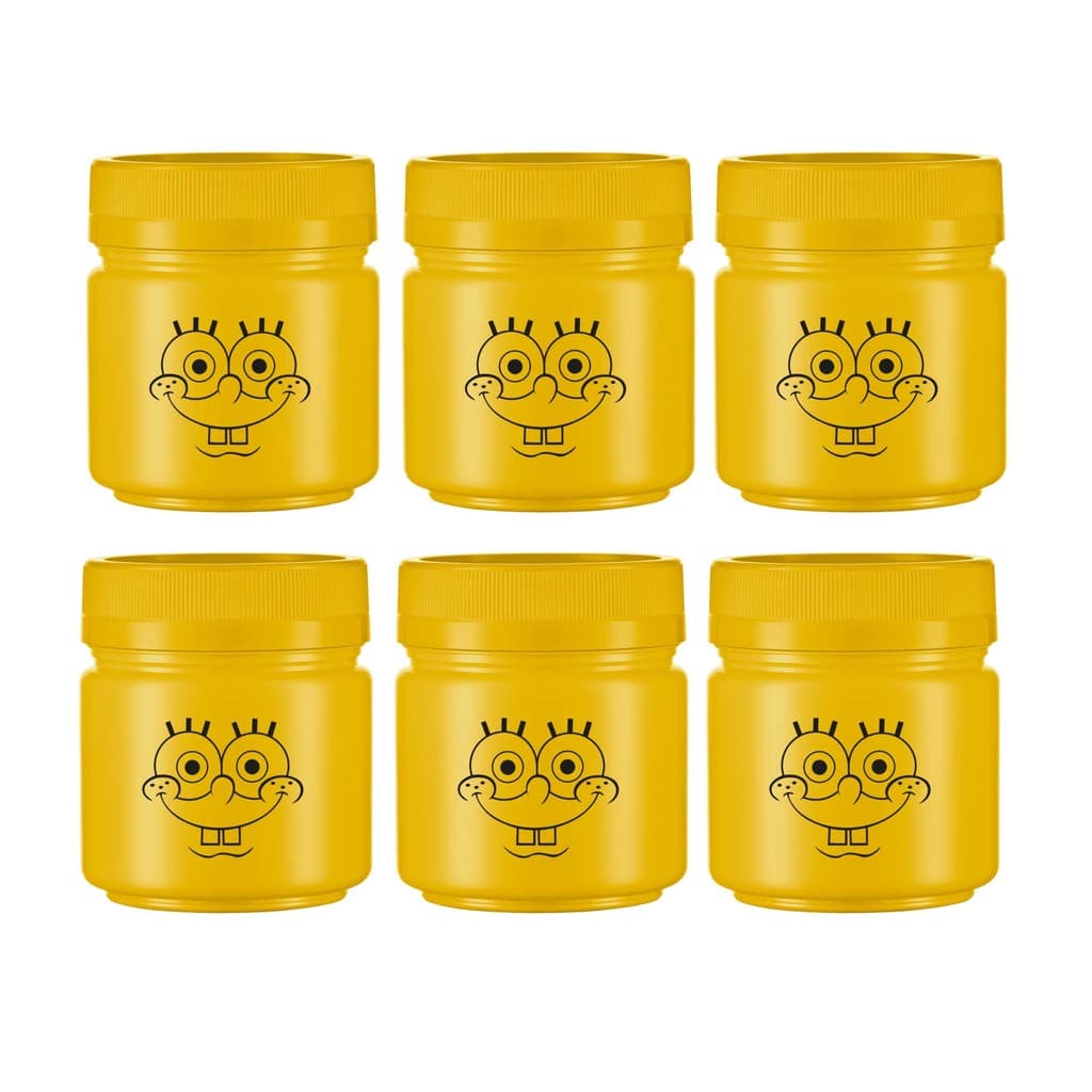 Kit 6 Mini Pote Organizadores Plastico 150ml Bob Esponja Amarelo Empilhável Coleção Bob Esponja