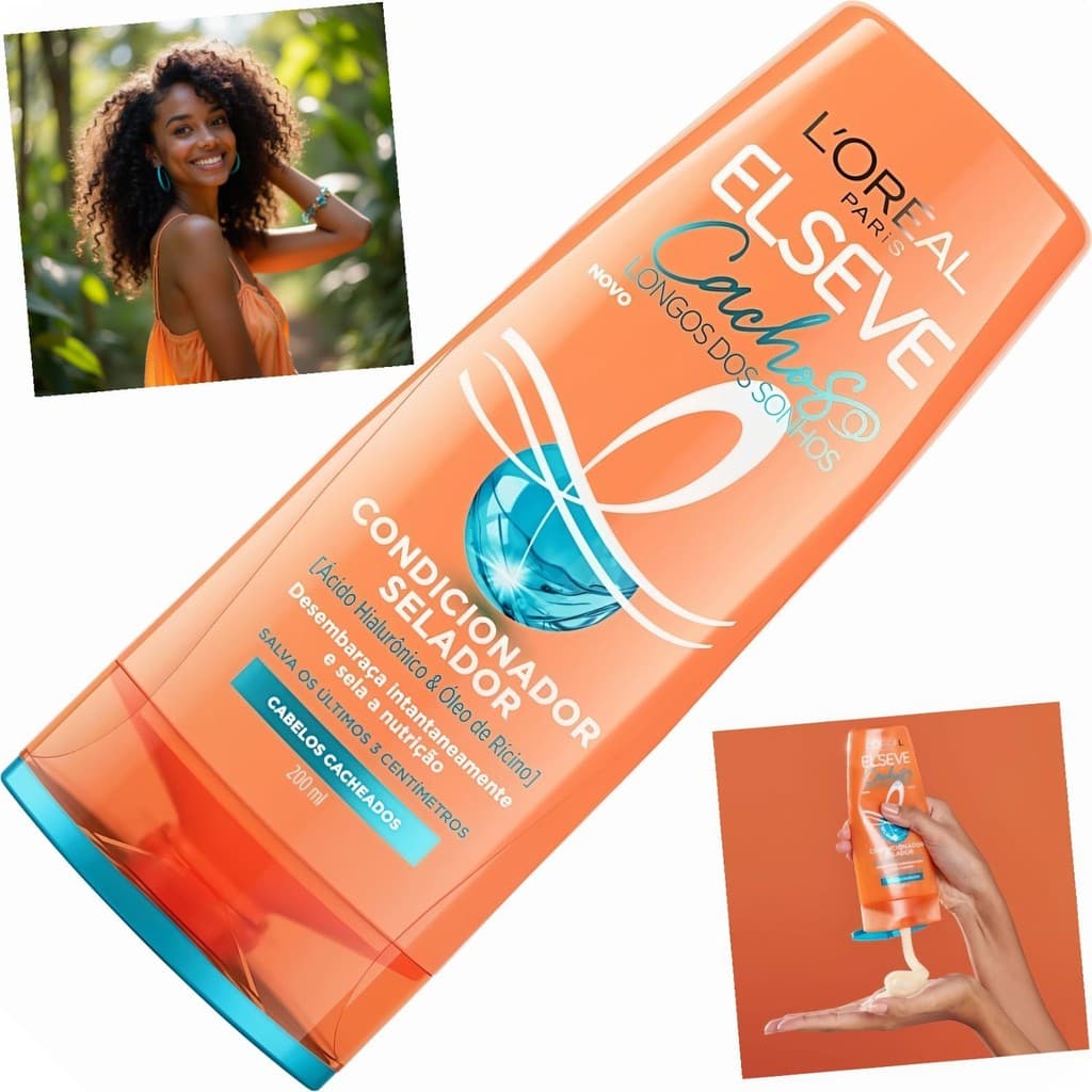 Condicionador Elseve Cachos Longos 200ml Controle Frizz Ácido Hialurônico Nutrição Profunda Cachos Definidos