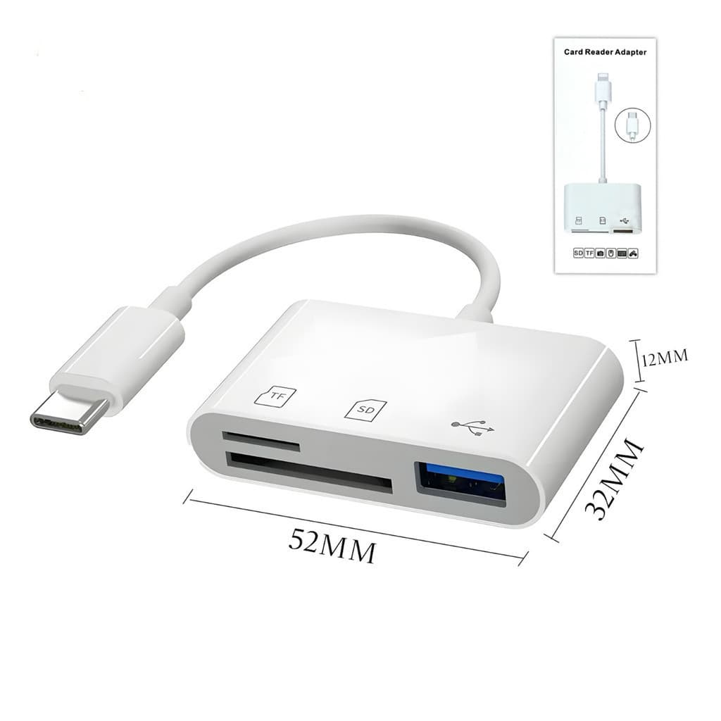 Leitor Cartão USB-C 3 em 1 OTG SD TF Micro SD Adaptador Celular Android Tablet PC