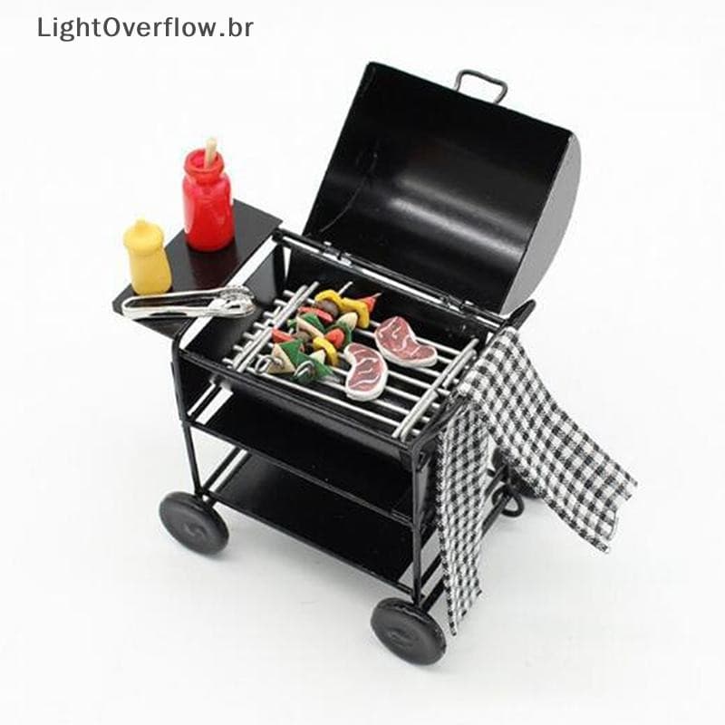 [LightOverflow] Casa De Bonecas Em Miniatura Preta Churrasqueira Modelo Cozinha Para Boneca Piquenique Grelha Jardim Dec