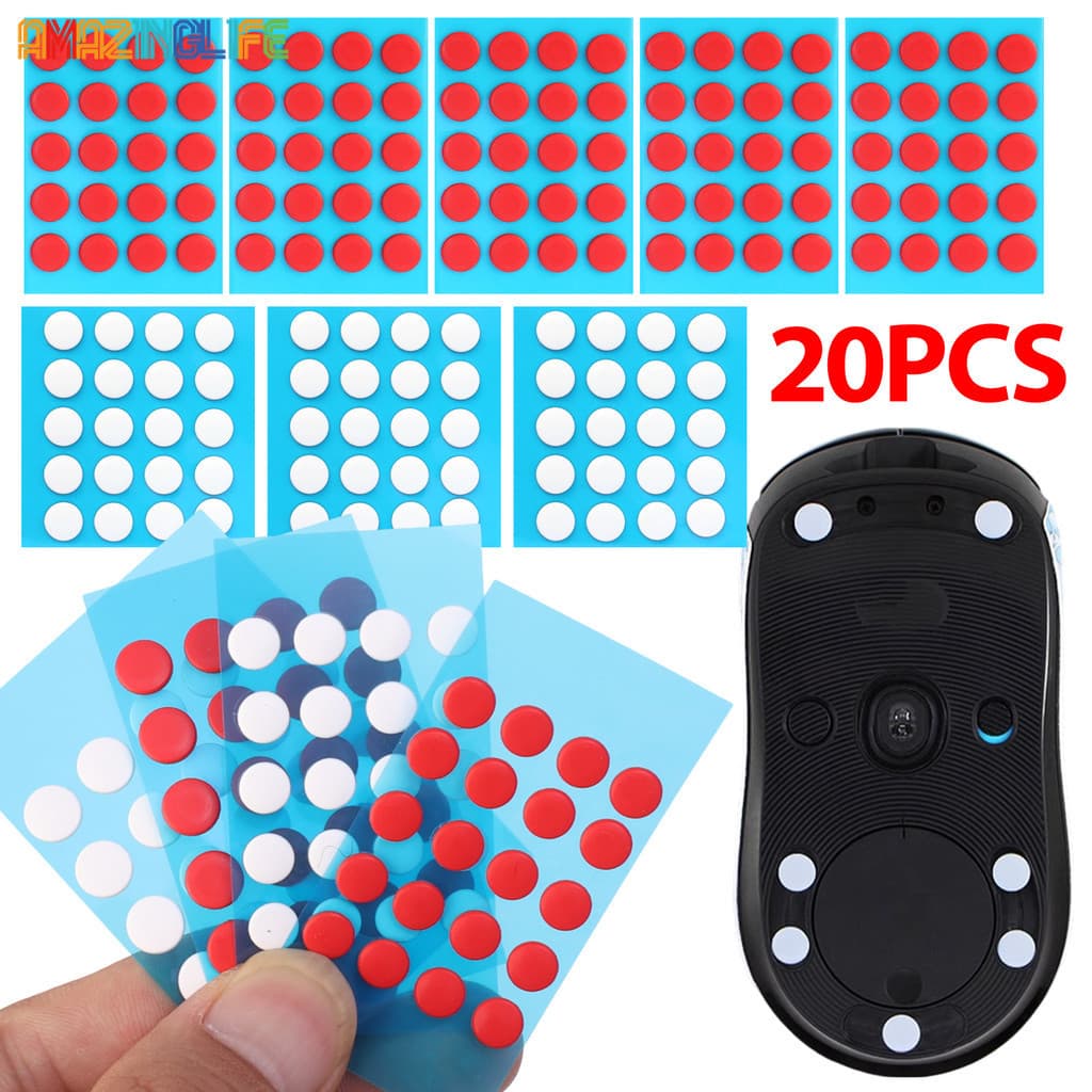 Adesivos Universais Para Pés De Mouse De Teflon , 20 Peças , Almofadas Redondas Simples De Duas Cores , Faça Você Mesmo