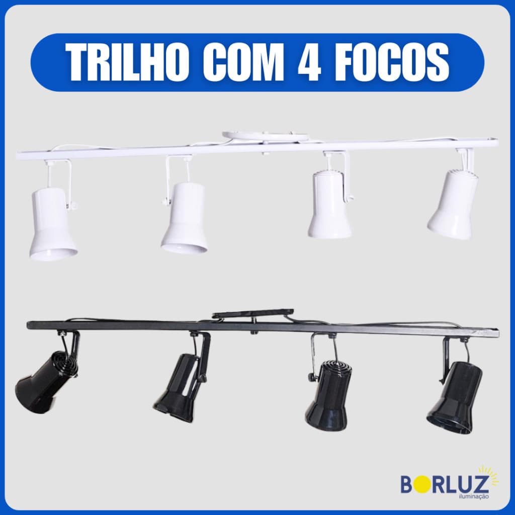 Luminária Spot Trilho Sino Com 4 Focos Ajustáveis 360° Para Lâmpadas Led Bulbo Par20