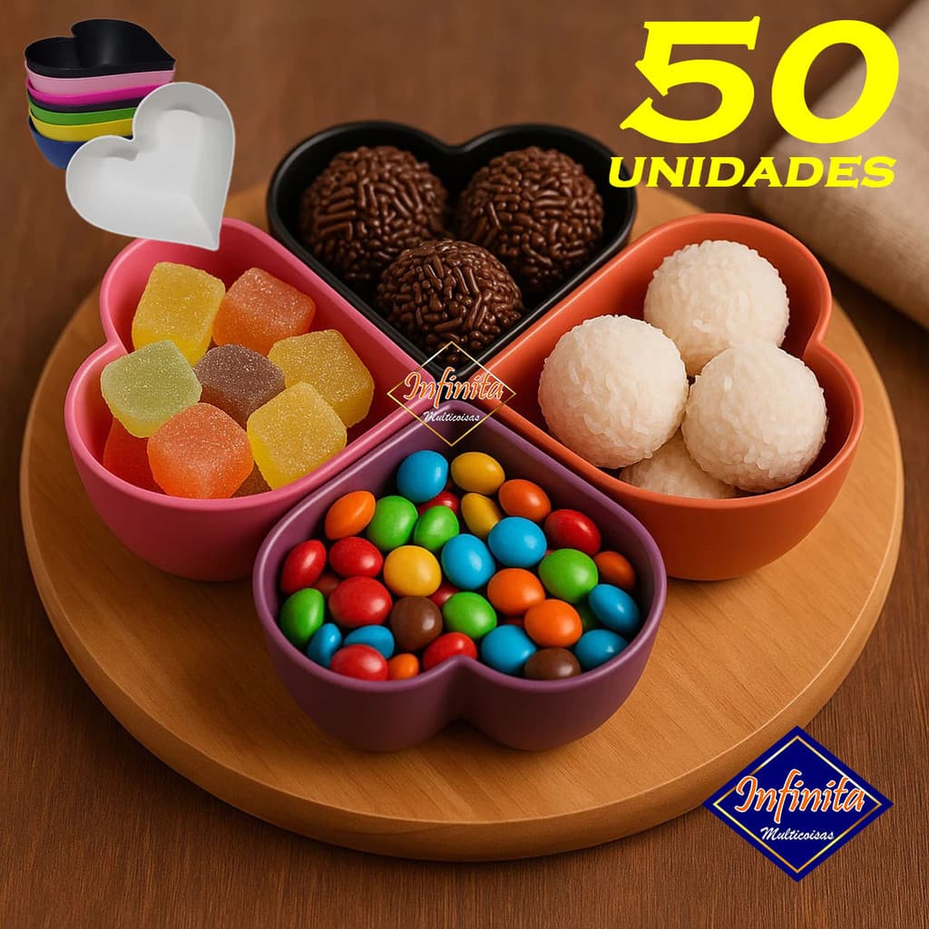 Kit 10 a 50 Cumbuca petisqueira coração plástico petisco aperitivo churrasco