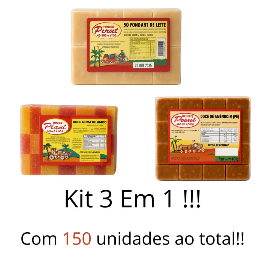 Kit 3 Doce De Leite Doce De Amendoim Doce Goma De Amido 150 Unidades Paçoca Piaui Festa Junina