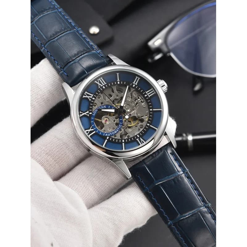 Relógio Automático Masculino | 100m à Prova d'Água | Pulseira de Couro Legítimo | Design Clássico de Roma | Mecanismo Pr