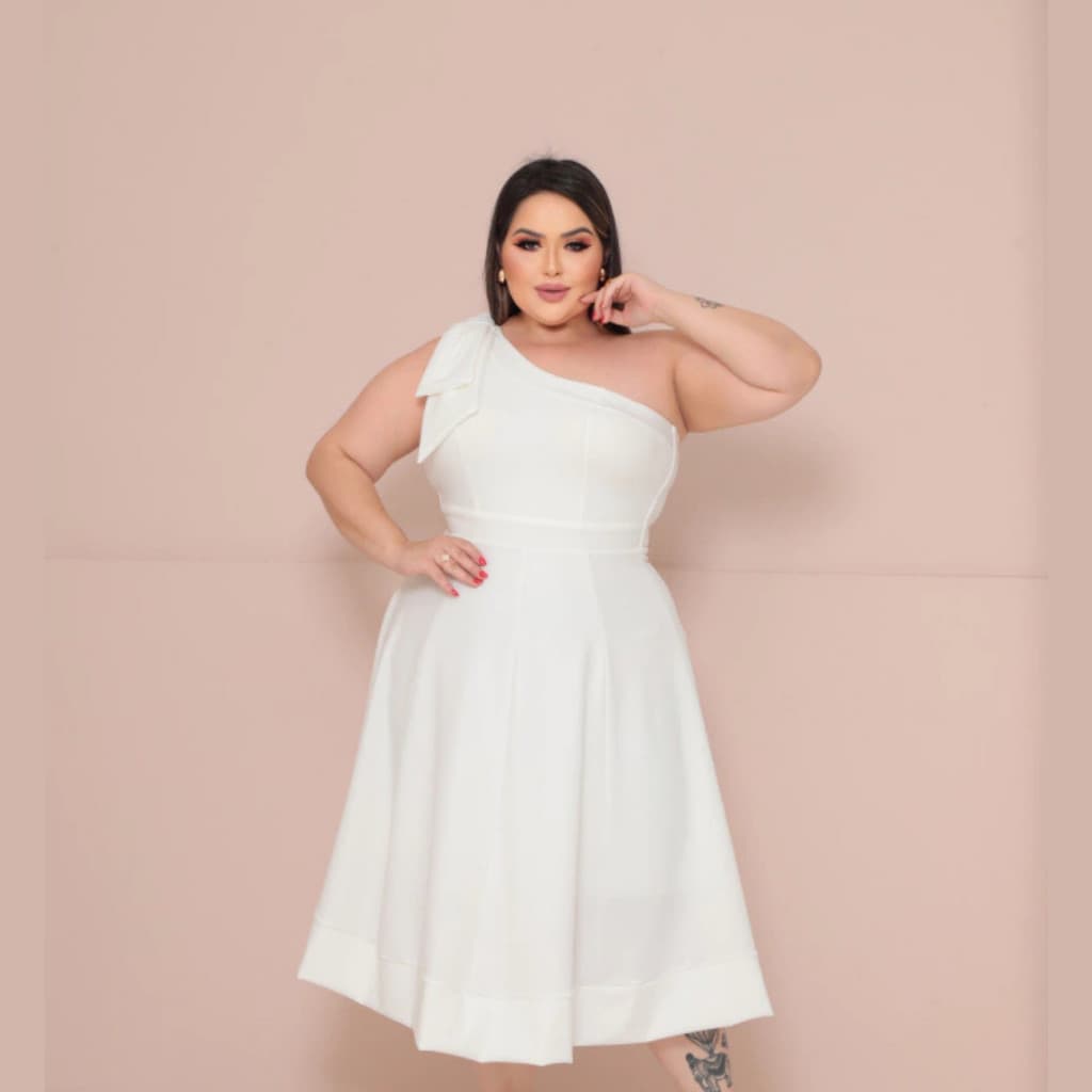 Vestido Branco Plus Size Noiva Casamento Civil Elegante Feminino Cerimônia
