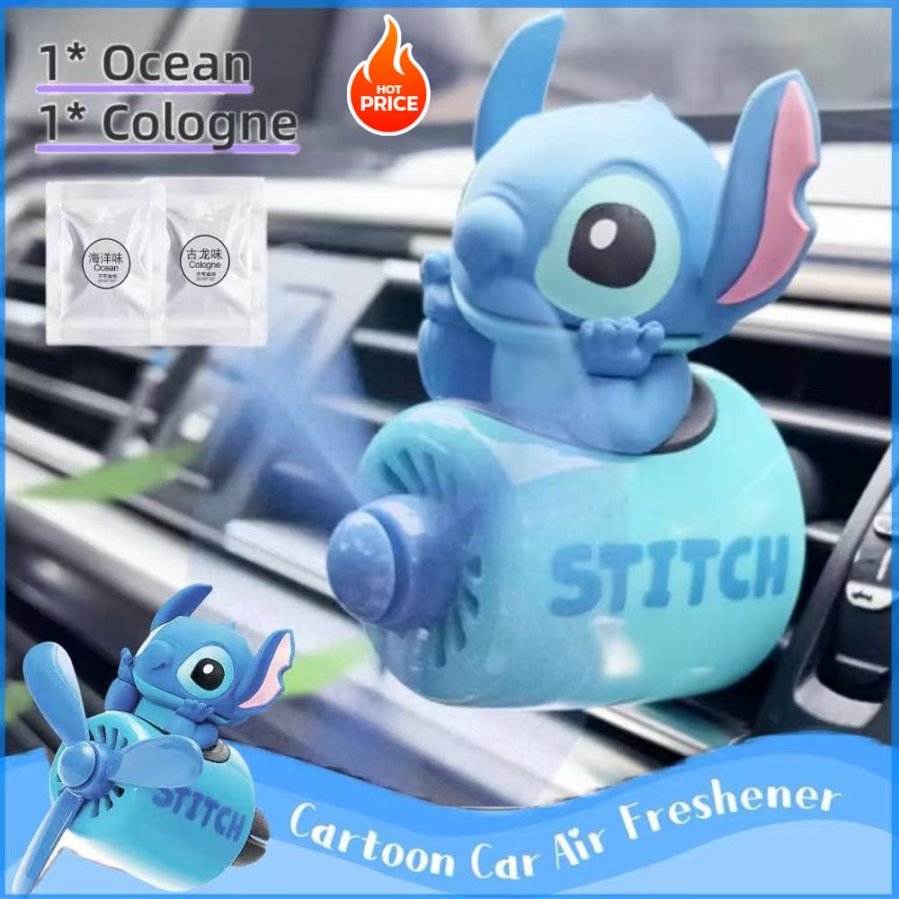 Cute Stitch Car Air Fresher-Difusor De Carro Piloto De Desenho Animado , Ventilador De Soquete Com Hélice Rotativa Acess