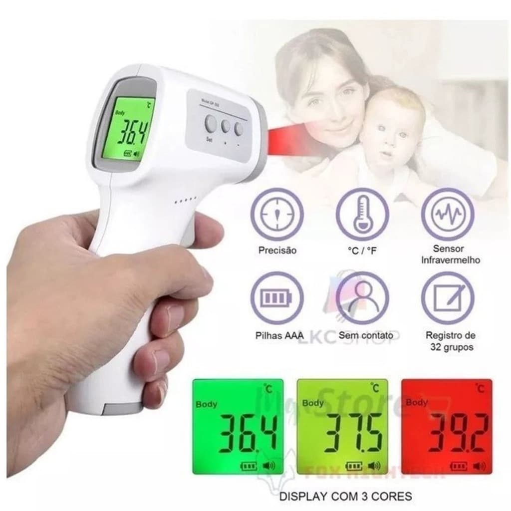 Termômetro Digital Infravermelho Sem Contato LCD Febre Adulto Infantil °C/°F Alta Precisão
