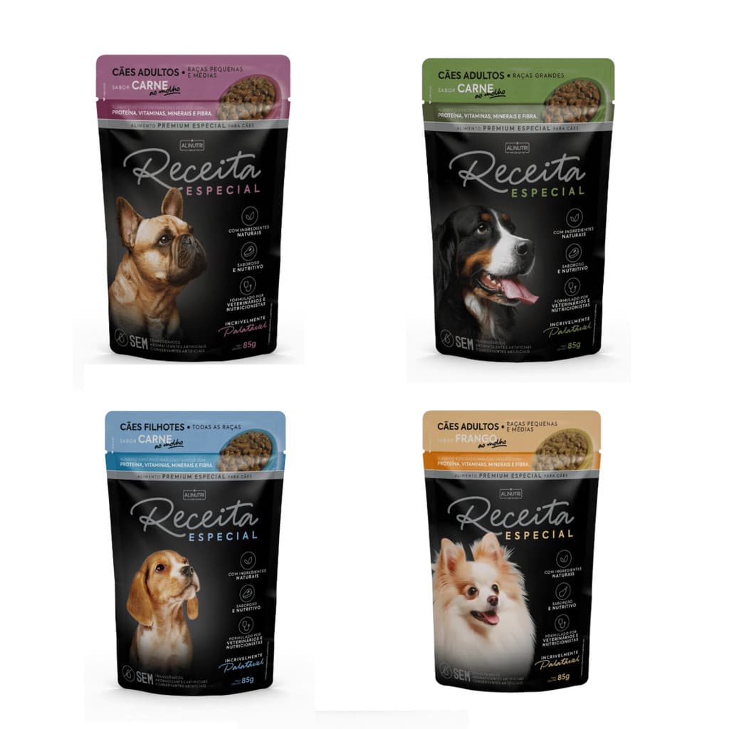 Kit Caixa Com 12 Sache Umido 85g Receita Especial para Caes - Pague 10 leve 12