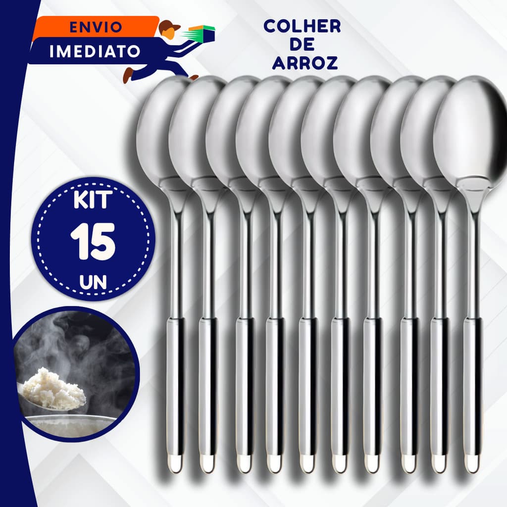 OFERTA Kit 15 Utensílios Talheres Inox Para Cozinha  Colher de Arroz  Buffet Cozinha