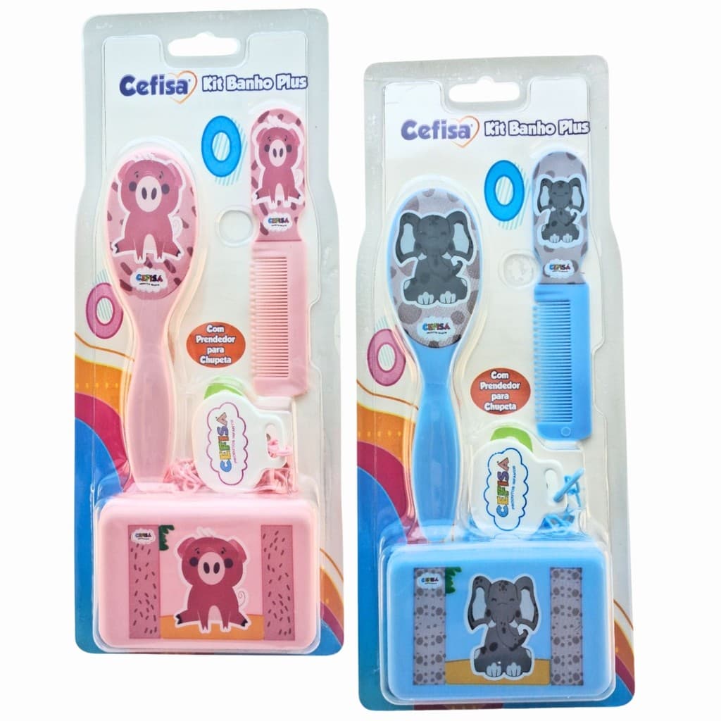 Kit Banho Bebê Plus Escova, Pente e Saboneteira Brinde 1 Prendedor de Chupeta Cefisa