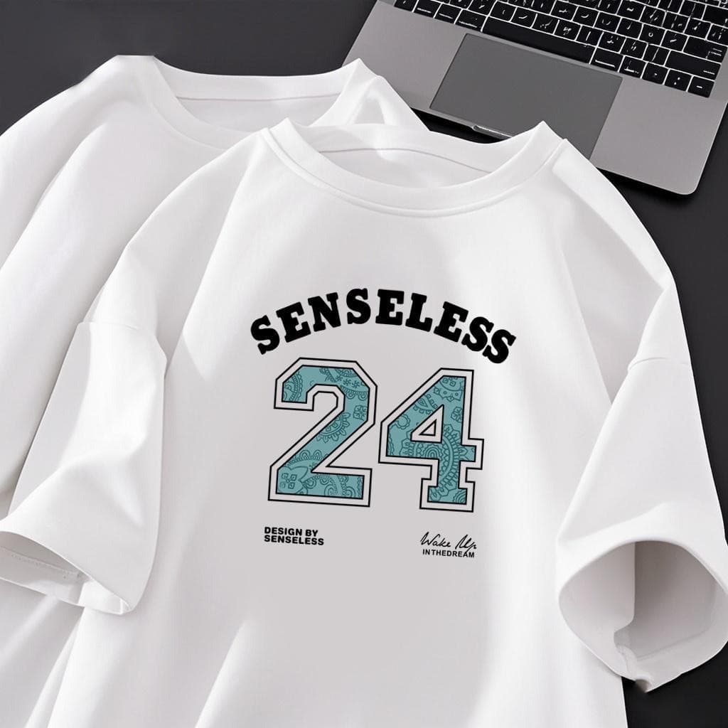 M-2XL 100 % Algodão Camiseta retro Respirável Masculino E Feminino digital 24 Impressão oversized Branco Esportes street