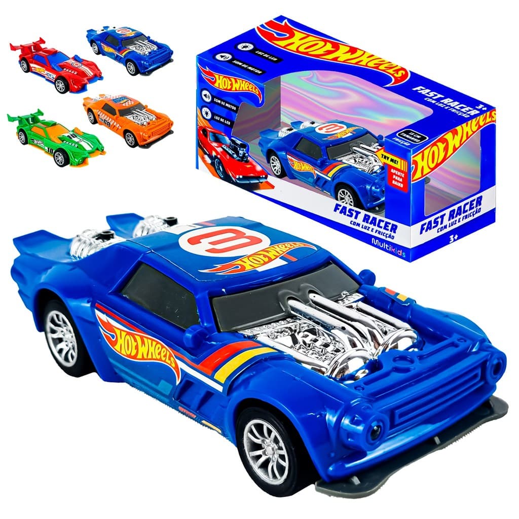 Carrinho Hot Wheels Fast Racer Fricção Com Som Do Motor E Luz No Farol Brinquedo Interativo - Multikids